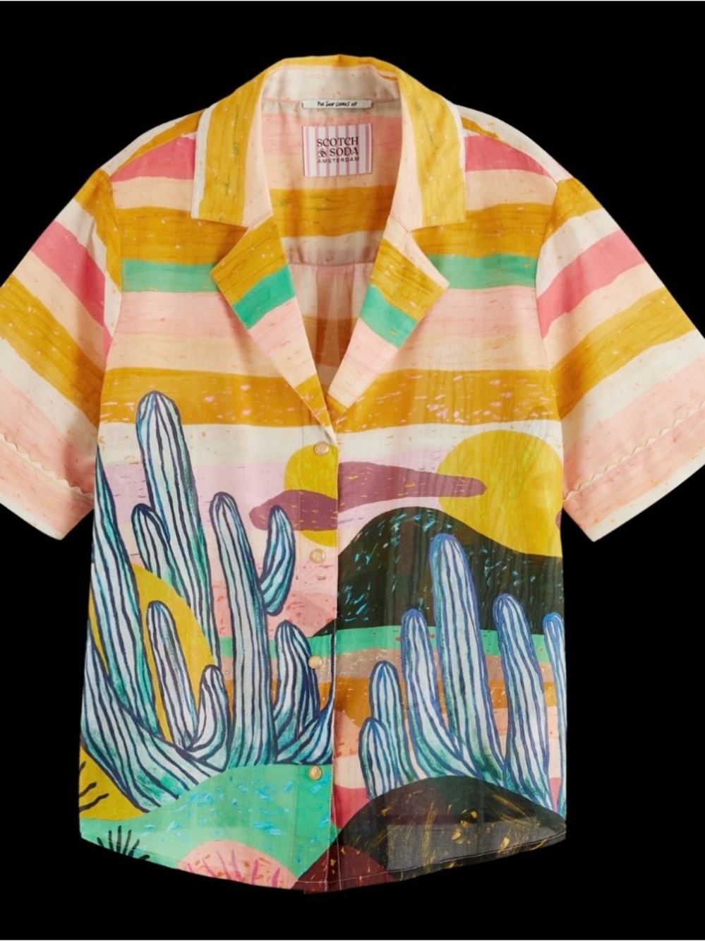 Scotch & Soda the sun comes up Cactus Print Button-Front Shirt Small